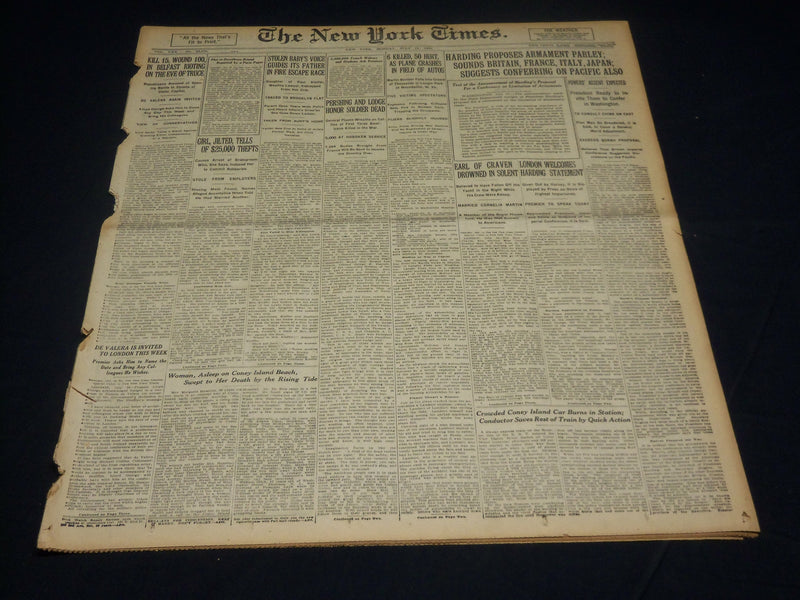 1921 JULY 11 NEW YORK TIMES - HARDING PROPOSES ARNAMENT PARLEY - NT 8700