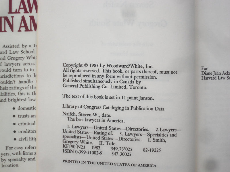 1983 & 1987 THE BEST LAWYERS IN AMERICA HARDCOVER BOOKS - 2 VOLUMES - KD 8830