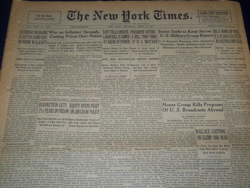 1947 APRIL 24 NEW YORK TIMES - EQUITY FIGHTS JIM CROW - NT 3477