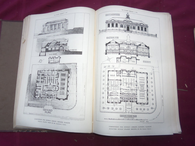 1913 JAN-DEC THE BUILDER U. K. MAGAZINE BOUND VOLUMES - 2 VOLS - FOLD OUTS- C 37