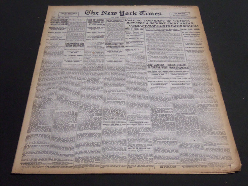 1920 JUNE 15 NEW YORK TIMES - HARDING CONFIDENT OF VICTORY - NT 6945