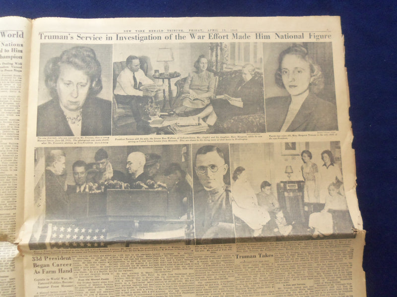 1945 APRIL 13 NEW YORK HERALD TRIBUNE NEWSPAPER-PRES ROOSEVELT IS DEAD - NP 6463