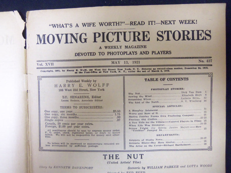 1921 MAY 13 MOVING PICTURE STORIES MAGAZINE - RICHARD BARTHELMESS - ST 829