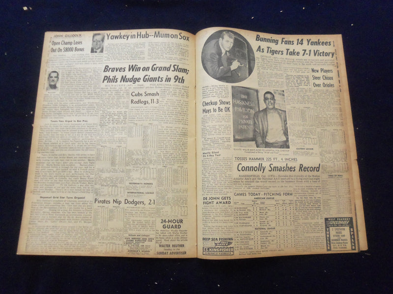 1958 JUNE 21 BOSTON RECORD AMERICAN NEWSPAPER- JIMMY FOXX HEART ATTACK - NP 6265
