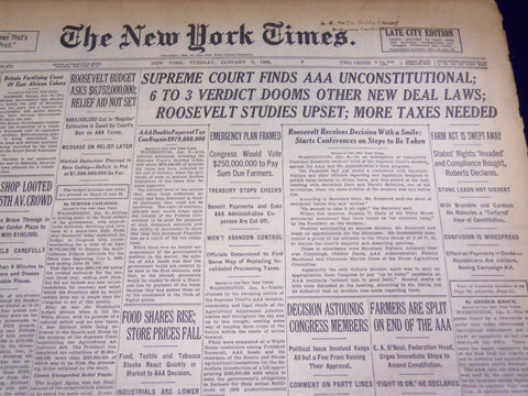 1936 JAN 7 NEW YORK TIMES - SUPREME COURT FINDS AAA UNCONSTITUTIONAL - NT 2138