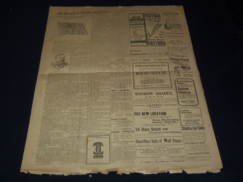 1898 APRIL 12 MORNING TELEGRAPH NEWSPAPER - MCKINLEY'S VIEWS ON MAINE - NP 2152A