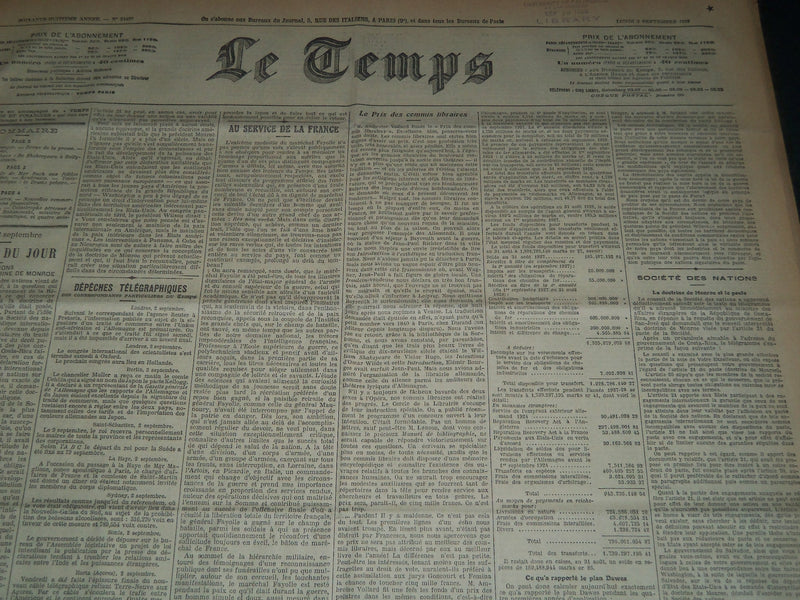 1926 JULY-SEPTEMBER LE TEMPS FRENCH NEWSPAPER BOUND VOLUME - VB 16