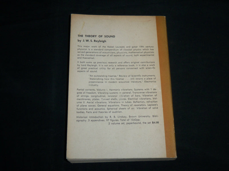 1945 THE THEORY OF SOUND SOFTCOVER BOOK BY J. W. S RAYLEIGH - VOLUME 2 - KD 7010
