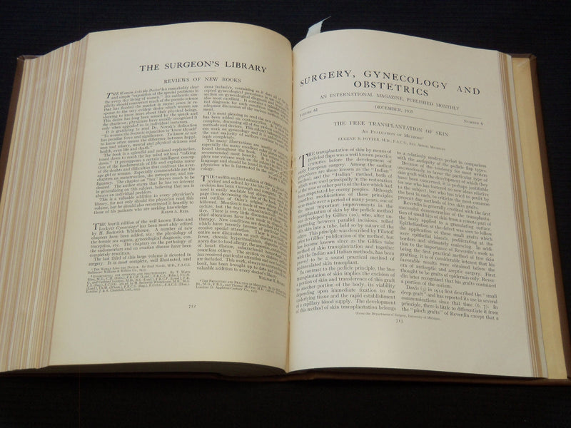 1935 JUL-DEC SURGERY, GYNECOLOGY AND OBSTETRICS MAGAZINE BOUND VOLUME -KD 4784B