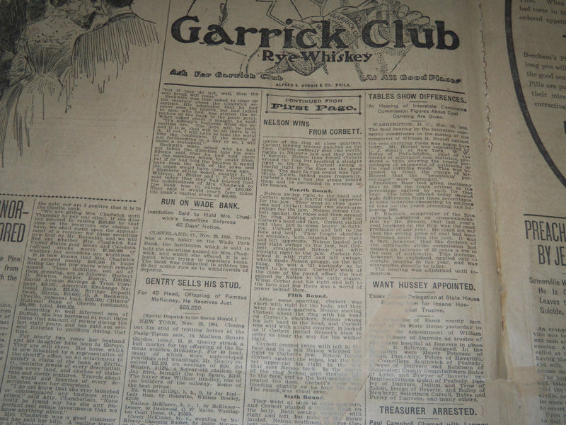 1904 NOVEMBER 30 THE BOSTON HERALD - NELSON WINS FROM CORBETT - BH 165