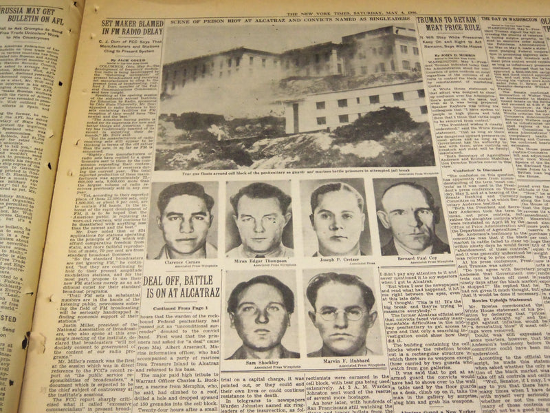 1946 MAY 4 NEW YORK TIMES - ALCATRAZ BATTLE PRESSED DEAL DENIED CONVICTS- NT 837