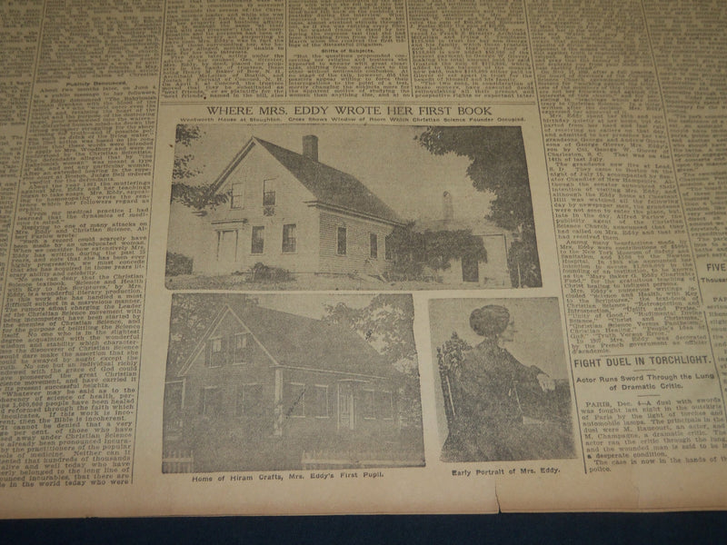 1910 DECEMBER 5 THE BOSTON HERALD - MARY BAKER EDDY PASSES AWAY - BH 280