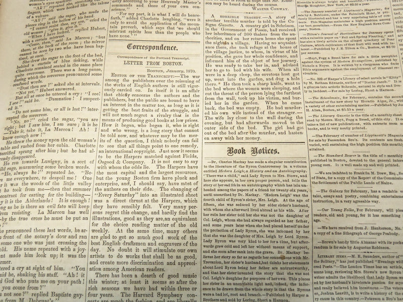 1870 THE PORTLAND TRANSCRIPT NEWSPAPER LOT OF 7 ISSUES - MAINE - NP 3297C