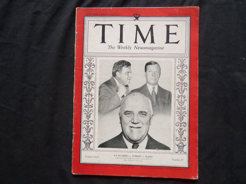 1933 OCTOBER 23 TIME MAGAZINE - LAGUARDIA, O'BRIEN AN DCKEE - T 393