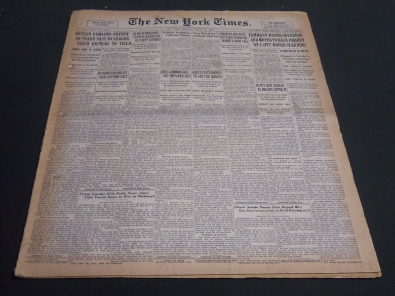 1931 MARCH 26 NEW YORK TIMES - 50 DIE IN INDIA RIOT GANDHI ASSAULTED - NT 6674