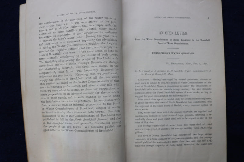 1896 BROOKLINE WATER COMMISSIONERS ANNUAL REPORT SOFTCOVER BOOK - K 797