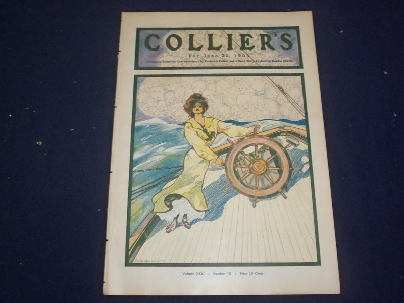 1903 JUNE 20 COLLIER'S MAGAZINE - NICE ILLUSTRATED WOMAN ON BOAT COVER - ST 6672