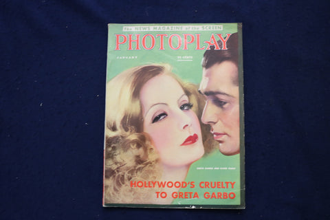 1932 JANUARY PHOTOPLAY MAGAZINE - GRETA GARBO & CLARK GABLE COVER - E 18458