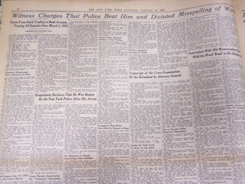 1935 JAN 26 NEW YORK TIMES - ADMISSIONS BY HAUPTMANN CROSS EXAMINATION - NT 3825
