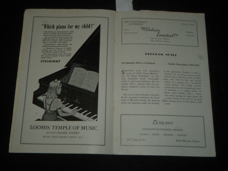 1941-1942 NEW HAVEN SYMPHONY ORCHESTRA FIRST CONCERT PROGRAM - J 5465