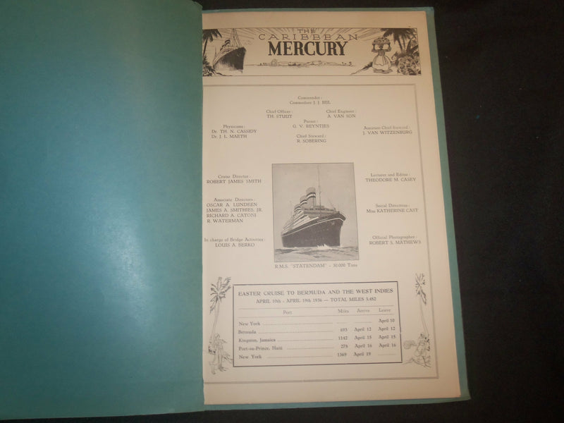 1936 THE CARIBBEAN MERCURY - R.M.S. STATENDAM PROJECT - EASTER CRUISE - J 6380