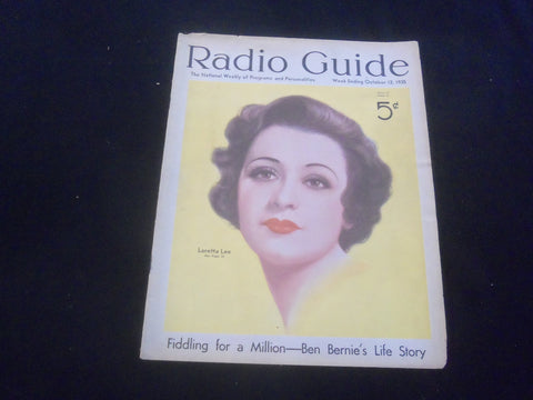1935 OCTOBER 12 RADIO GUIDE MAGAZINE - LORETTA LEE ILLUSTRATED COVER - SP 9517C