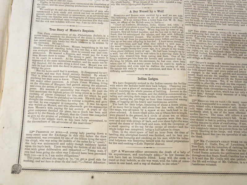 1851 FEBRUARY 15 BOSTON MUSEUM NEWSPAPER - NIGHT BY HENRY LONGFELLOW - NP 9033