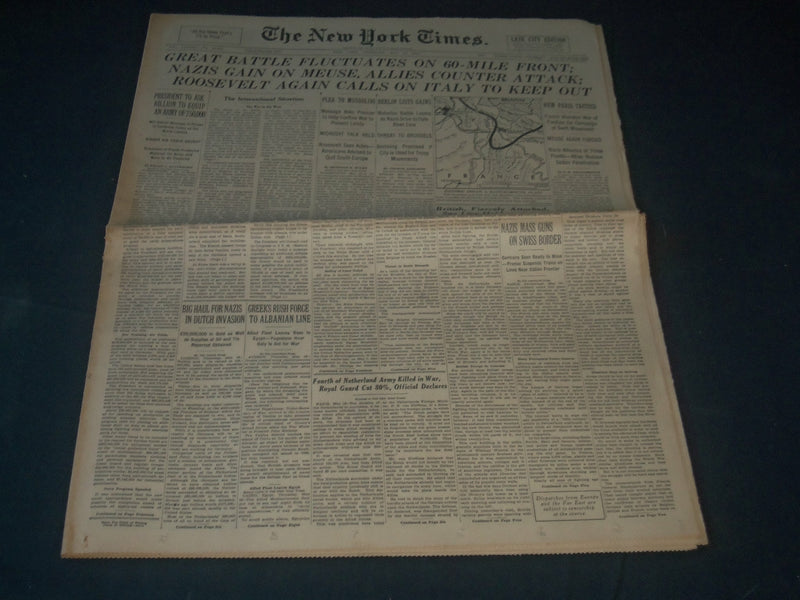 1940 MAY 16 NEW YORK TIMES - GREAT BATTLE FLUCTUATES ON 60 MILE FRONT - NP 3609