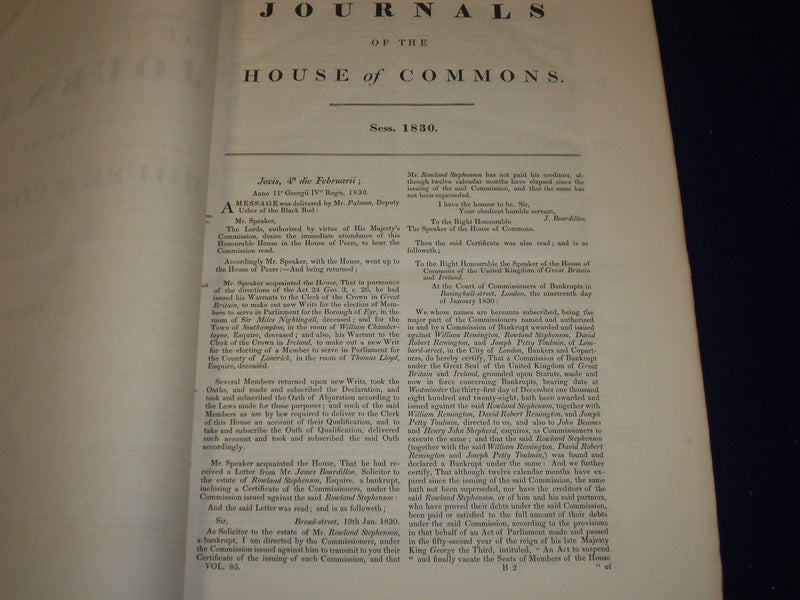 1830 JOURNALS OF THE HOUSE OF COMMONS- KING GEORGE IV & WILLIAM 1ST YR - KD 4J