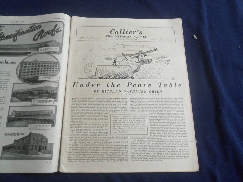 1919 MAY 31 COLLIER'S MAGAZINE -RICHARD W. CHILD UNDER THE PEACE TABLE- SP 6749A