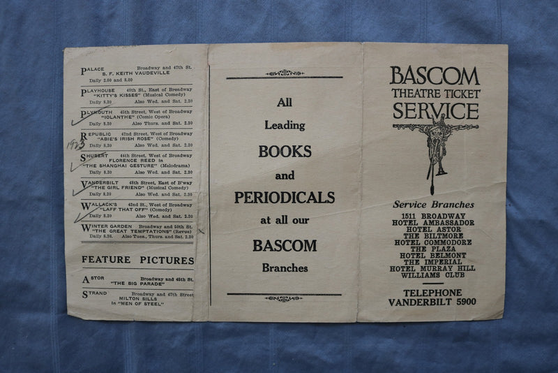 1926 BASCOM THEATRE TICKET SERVICE - AMUSEMENTS - MARX BROTHERS - K 3142