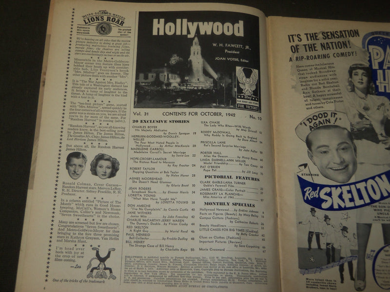 1942 OCTOBER HOLLYWOOD MOVIE MAGAZINE - CLARK GABLE & LANA TURNER COVER - M 298