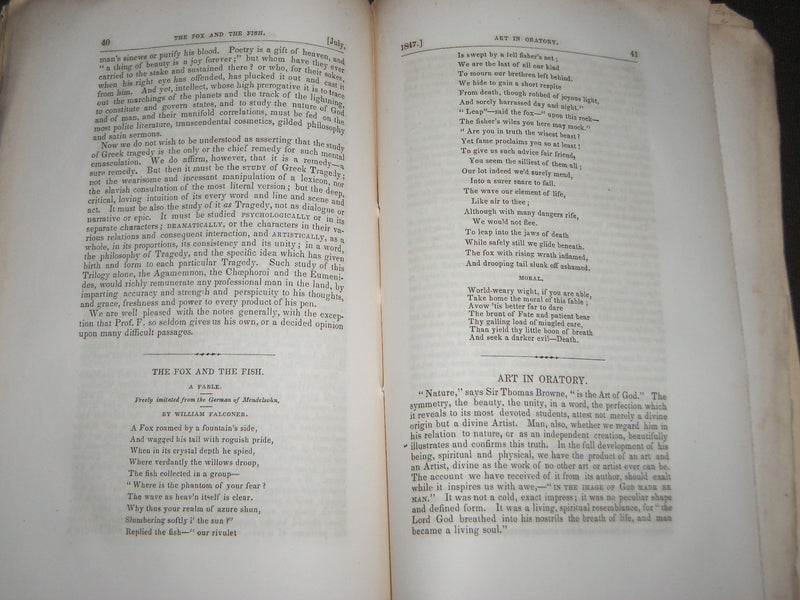 1847 JULY THE AMERICAN LITERARY MAGAZINE VOL 1 NO. 1 - WALTER RALEIGH - J 2787