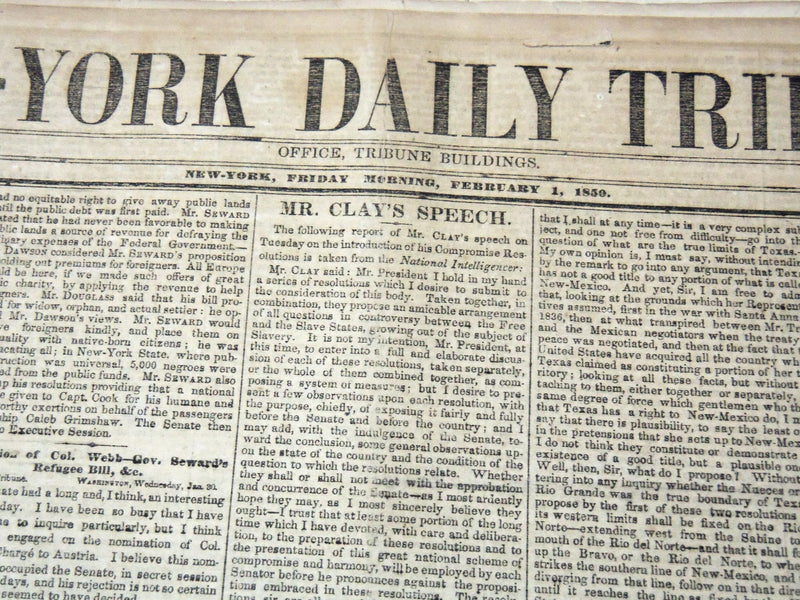 1850 FEBRUARY NEW YORK DAILY TRIBUNE NEWSPAPER LOT OF 33 - HENRY CLAY - NP 5839E