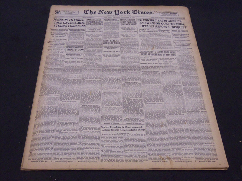 1933 SEPTEMBER 7 NEW YORK TIMES - JOHNSON TO FORCE CODE ON COAL MEN - NT 5270