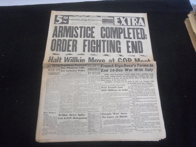 1940 JUNE 24 L. A. EVENING HERALD EXPRESS NEWSPAPER-ARMISTICE COMPLETED- NP 5740