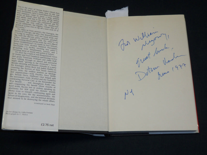 1974 BLOOD DUES HARDCOVER BOOK INSCRIBED BY DOTSON RADER - D 448
