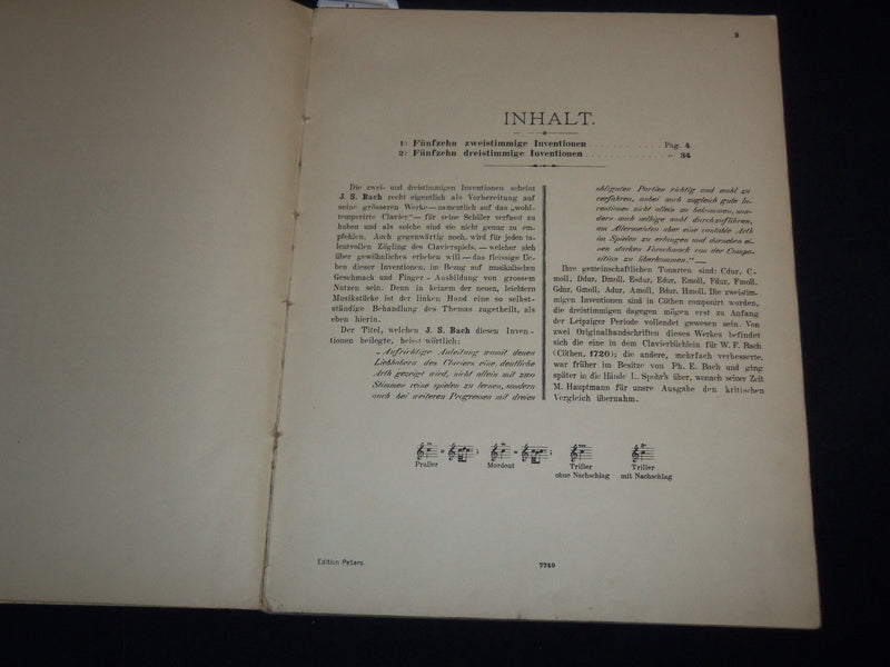 1800'S JOHANN BACH KLAVIERWERKE INNVENTIONEN - EDITION PETERS NO. 201 - KD 5295B