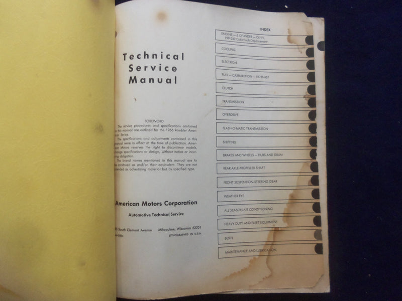 1966 RAMBLER AMERICAN TECHNICAL SERIVCE MANUL - SOFTCOVER MANUAL - KD 8880