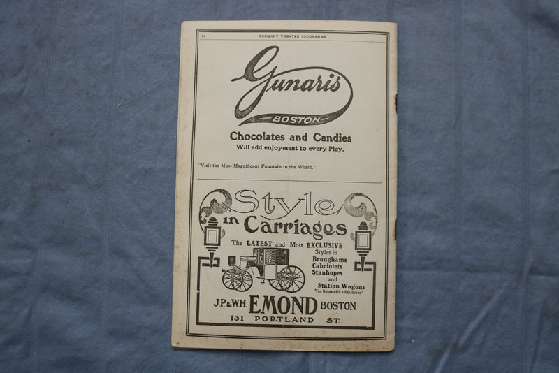 1905 DEC 25 TREMONT THEATRE PROGRAM - THE GALLOPER - RAYMOND HITCHCOCK - K 2611