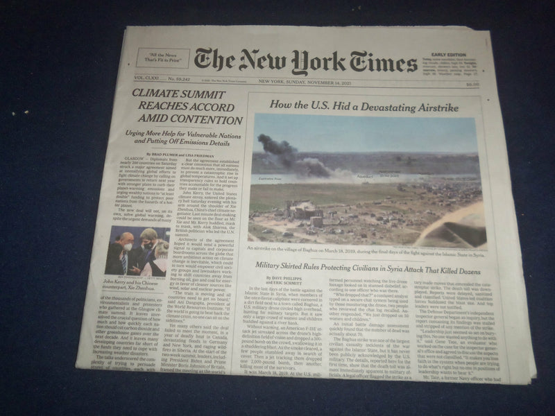 2021 NOVEMBER 14 NEW YORK TIMES - CLIMATE SUMMIT REACHES ACCORD AMIT CONTENTION