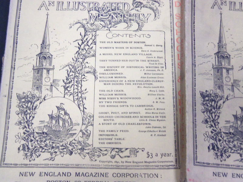 1891 NEW ENGLAND MAGAZINE LOT OF 9 ISSUES - NICE ILLUSTRATIONS & ADS - WR 169