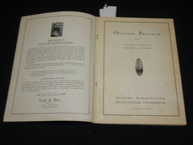 1932 GEORGE WASHINGTON BICENTENNIAL COMMISSIONS SOFTCOVER PROGRAM - J 6949