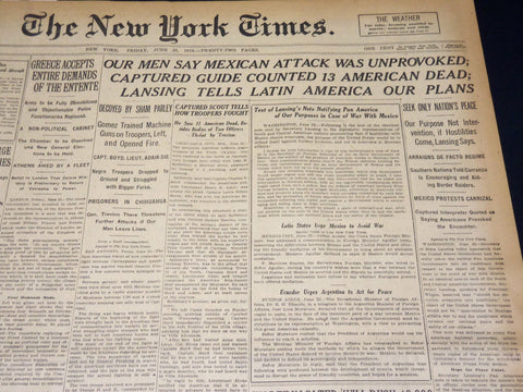 1916 JUNE 23 NEW YORK TIMES - OUR MEN SAY MEXICAN ATTACK UNPROVOKED - NT 8624