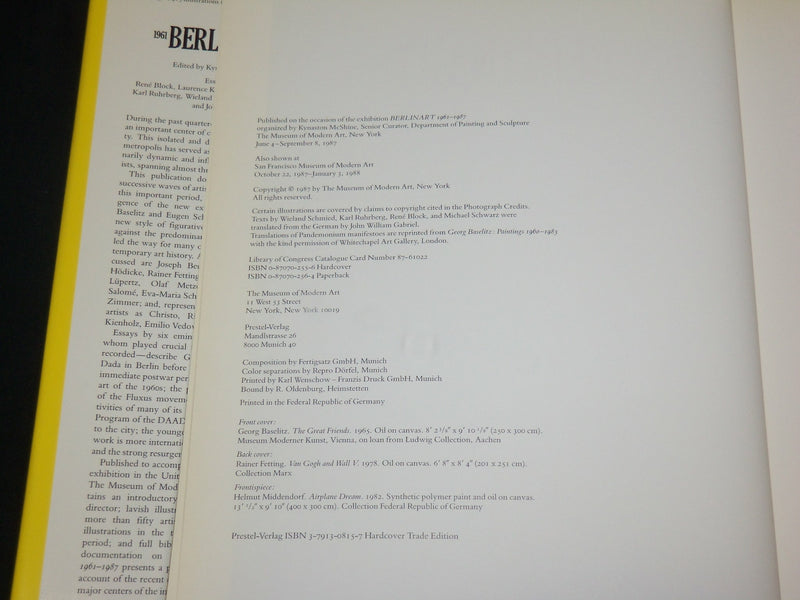 1987 BERLINART 1961-1987 HARDCOVER BOOK - MODERN ART - GREAT PHOTOS - I 1905