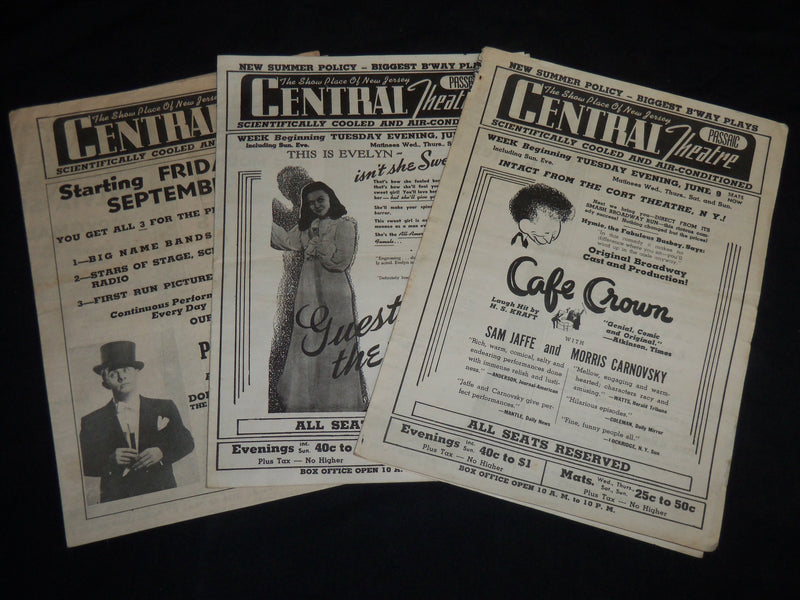 1942 CENTRAL THEATRE PROGRAMS LOT OF 3 ISSUES - PASSAIC, NEW JERSEY - J 5801