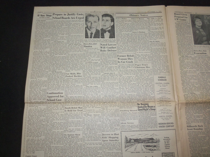 1963 DEC 11 BELOIT DAILY NEWS NEWSPAPER - SINATRA JR. RELEASED, UNHURT - NP 8055