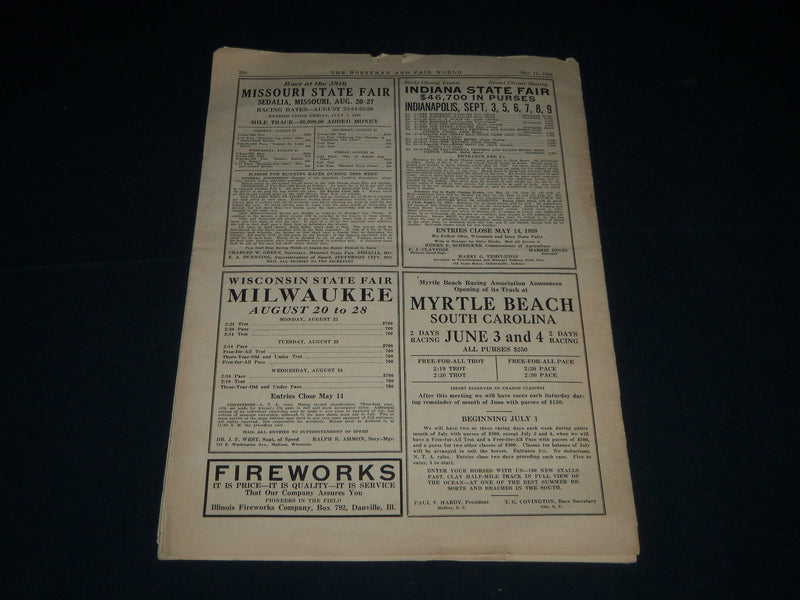 1938 MAY 11 THE HORSEMAN & FAIR WORLD MAGAZINE - INDIANAPOLIS INDIANA - B 6456