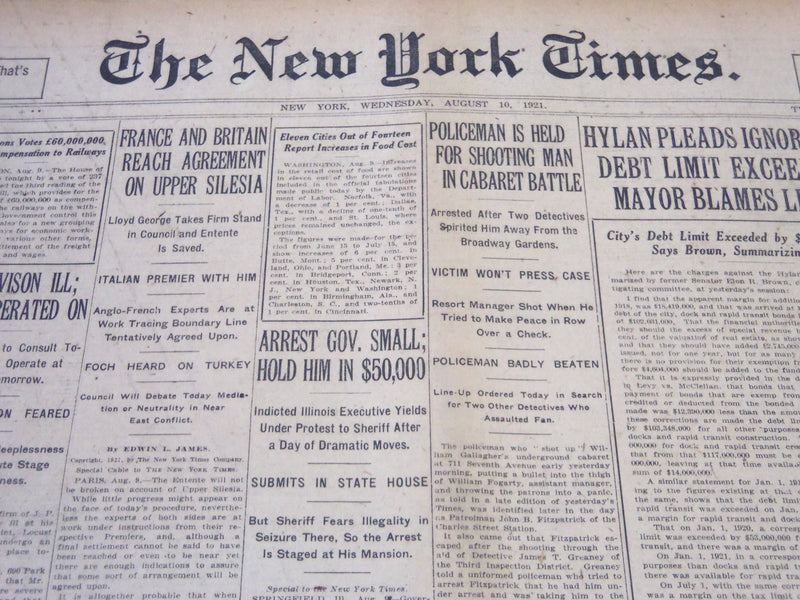 1921 AUGUST 10 NEW YORK TIMES - LAGUARDIA SEEKS A TRIPLE ALLIANCE - NT 5493