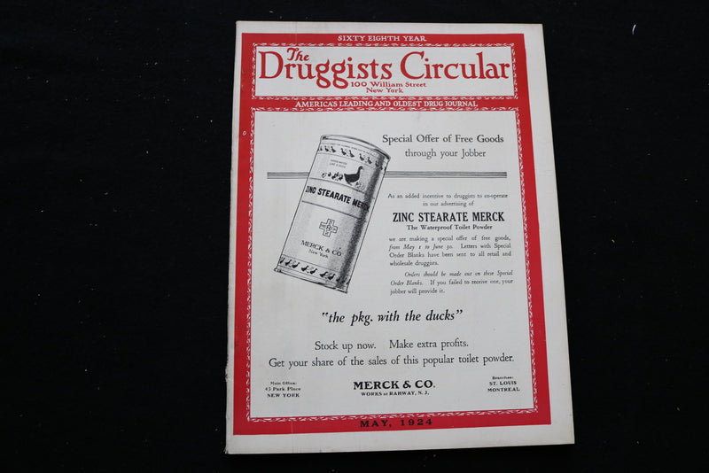 1924 MAY THE DRUGGISTS CIRCULAR MAGAZINE - ZINC STEARATE MERCK COVER - B 1126H